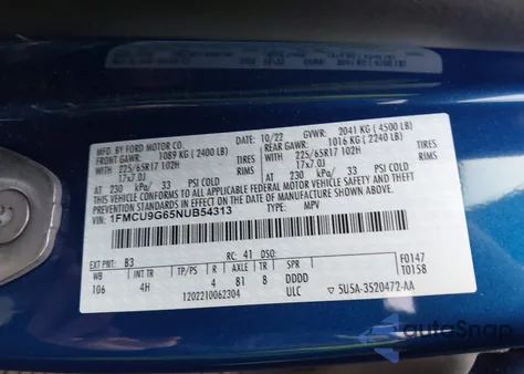 2022 Ford Escape Se from USA, damaged, VIN 1FMCU9G65NUB54313